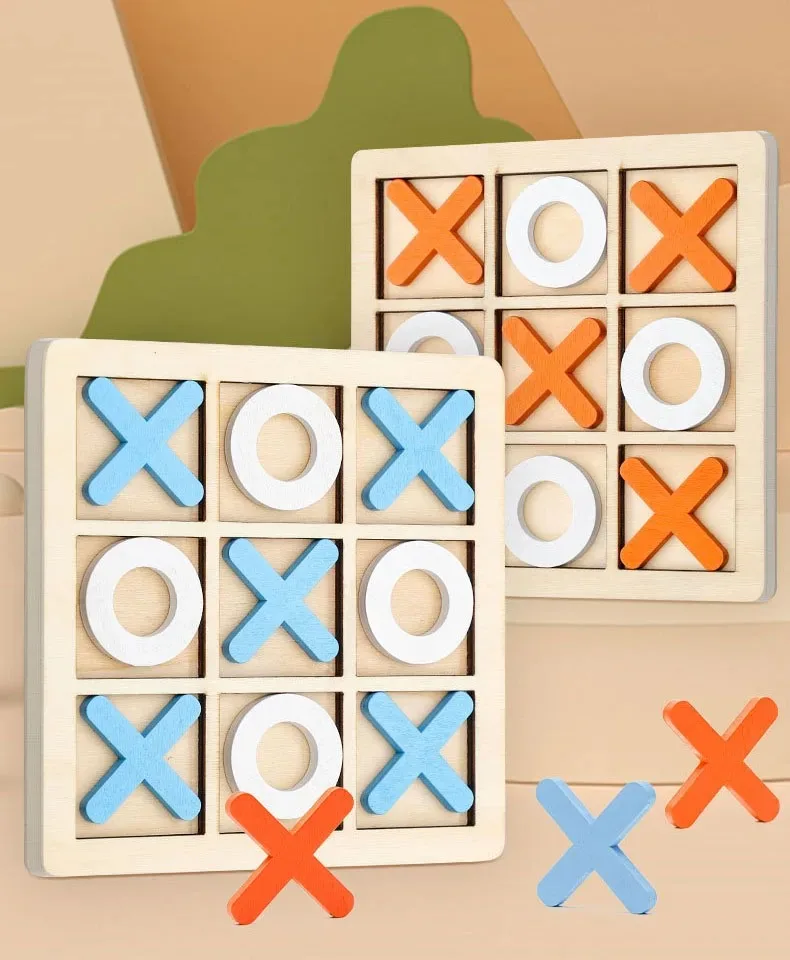 Wooden XO Tic Tac Toe Game Mini Chess Board Interaction Puzzle Training Montessori Educational Toys Gift for Kids Boy Girl