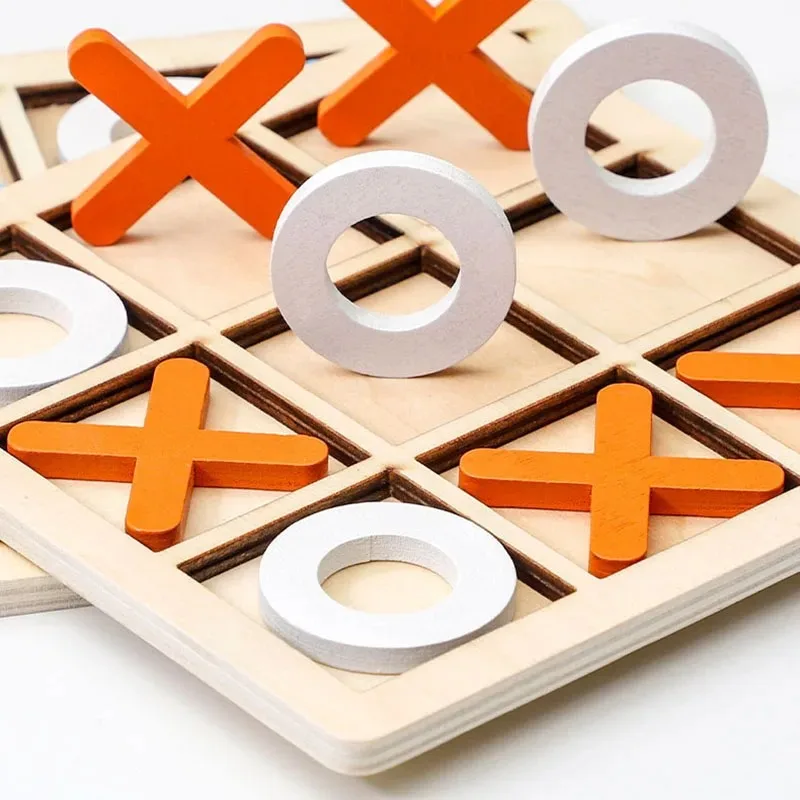 Wooden XO Tic Tac Toe Game Mini Chess Board Interaction Puzzle Training Montessori Educational Toys Gift for Kids Boy Girl