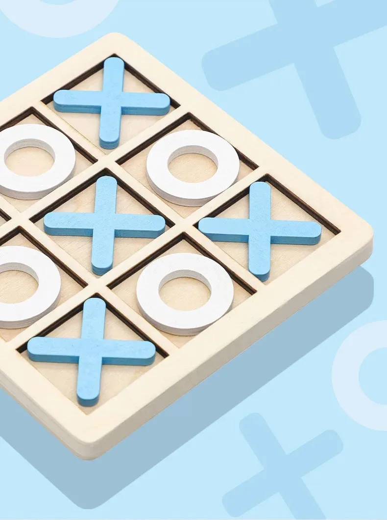 Wooden XO Tic Tac Toe Game Mini Chess Board Interaction Puzzle Training Montessori Educational Toys Gift for Kids Boy Girl