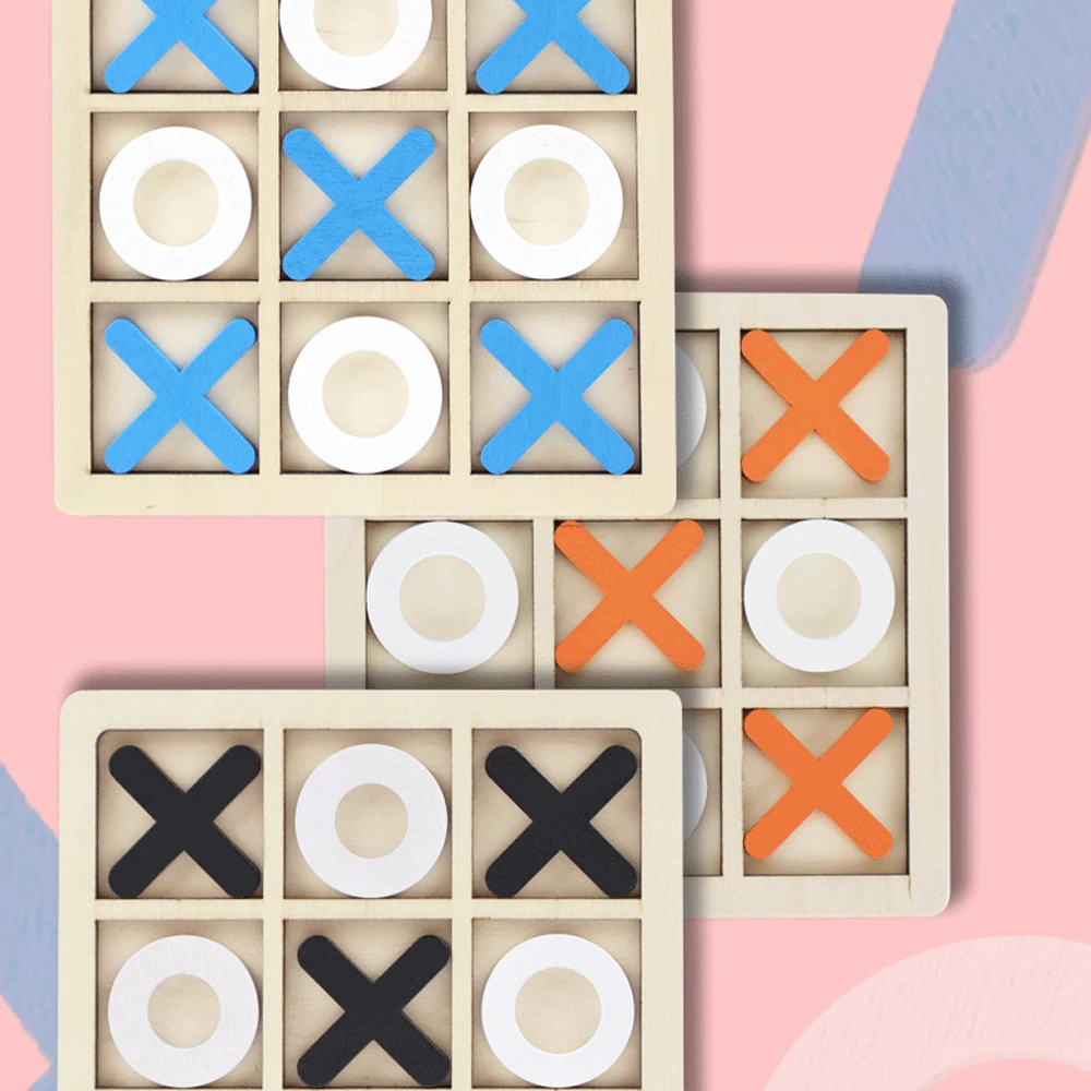 Wooden XO Tic Tac Toe Game Mini Chess Board Interaction Puzzle Training Montessori Educational Toys Gift for Kids Boy Girl