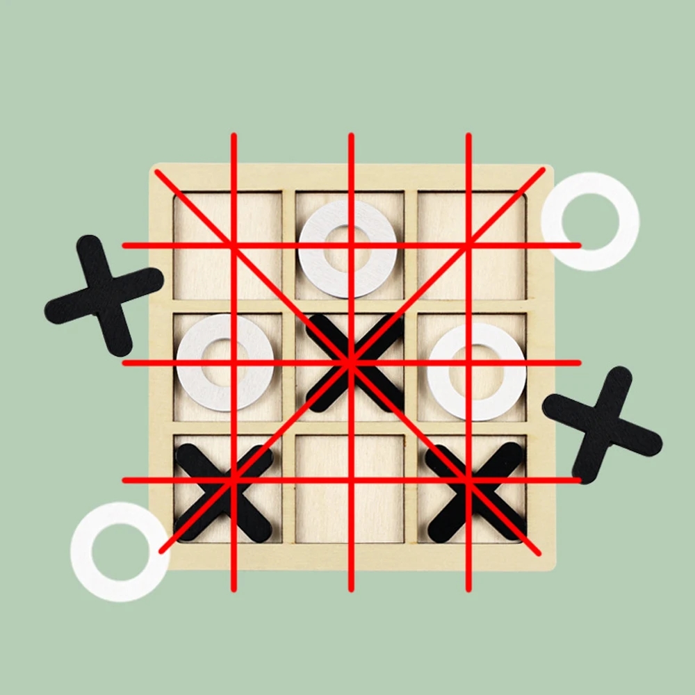 Wooden XO Tic Tac Toe Game Mini Chess Board Interaction Puzzle Training Montessori Educational Toys Gift for Kids Boy Girl