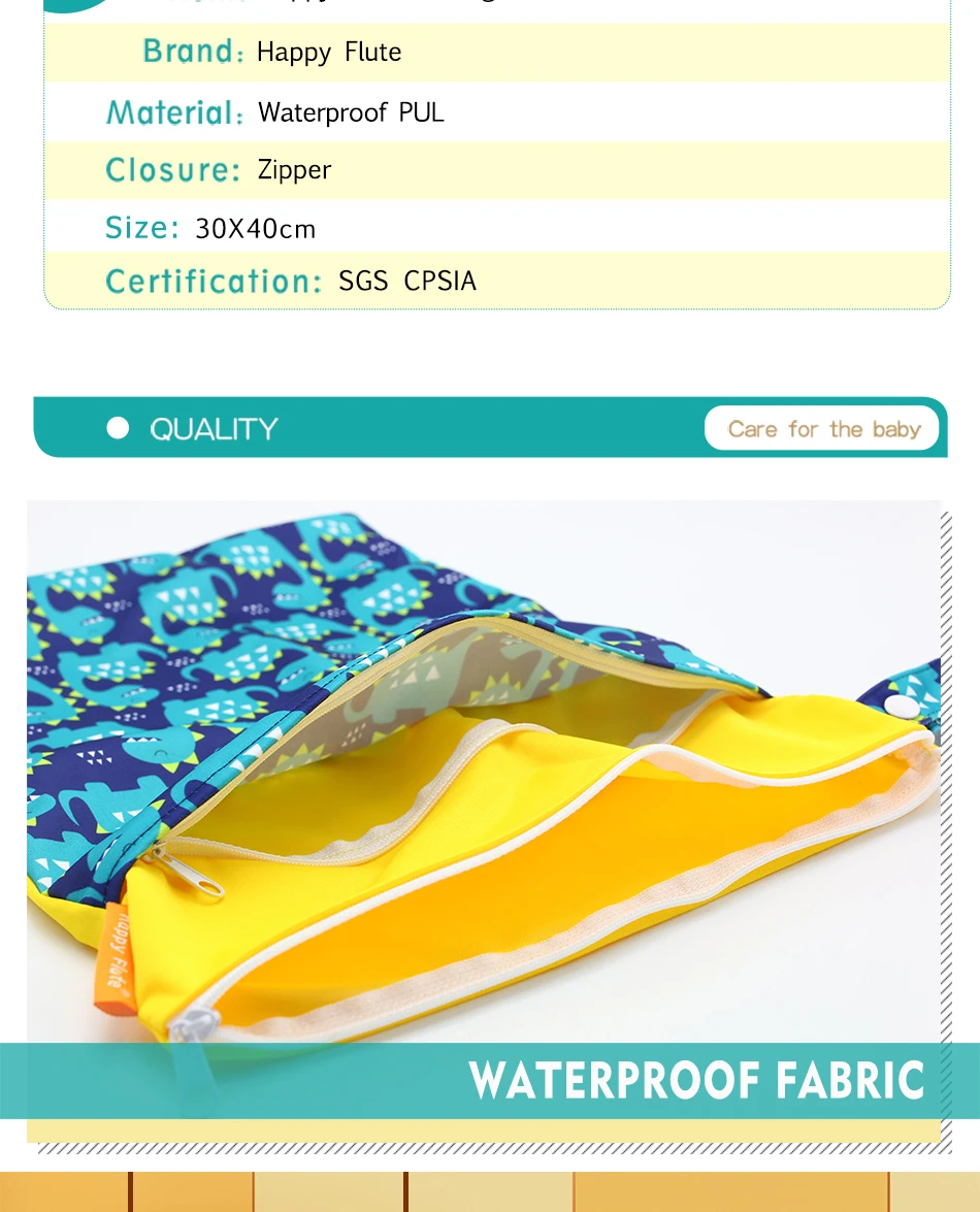 HappyFlute 1PC Portable Baby Diaper Bag Printed Waterproof Wet Dry Nappy Handbag Stroller Carry Pack Travel Wetbag With Pockets
