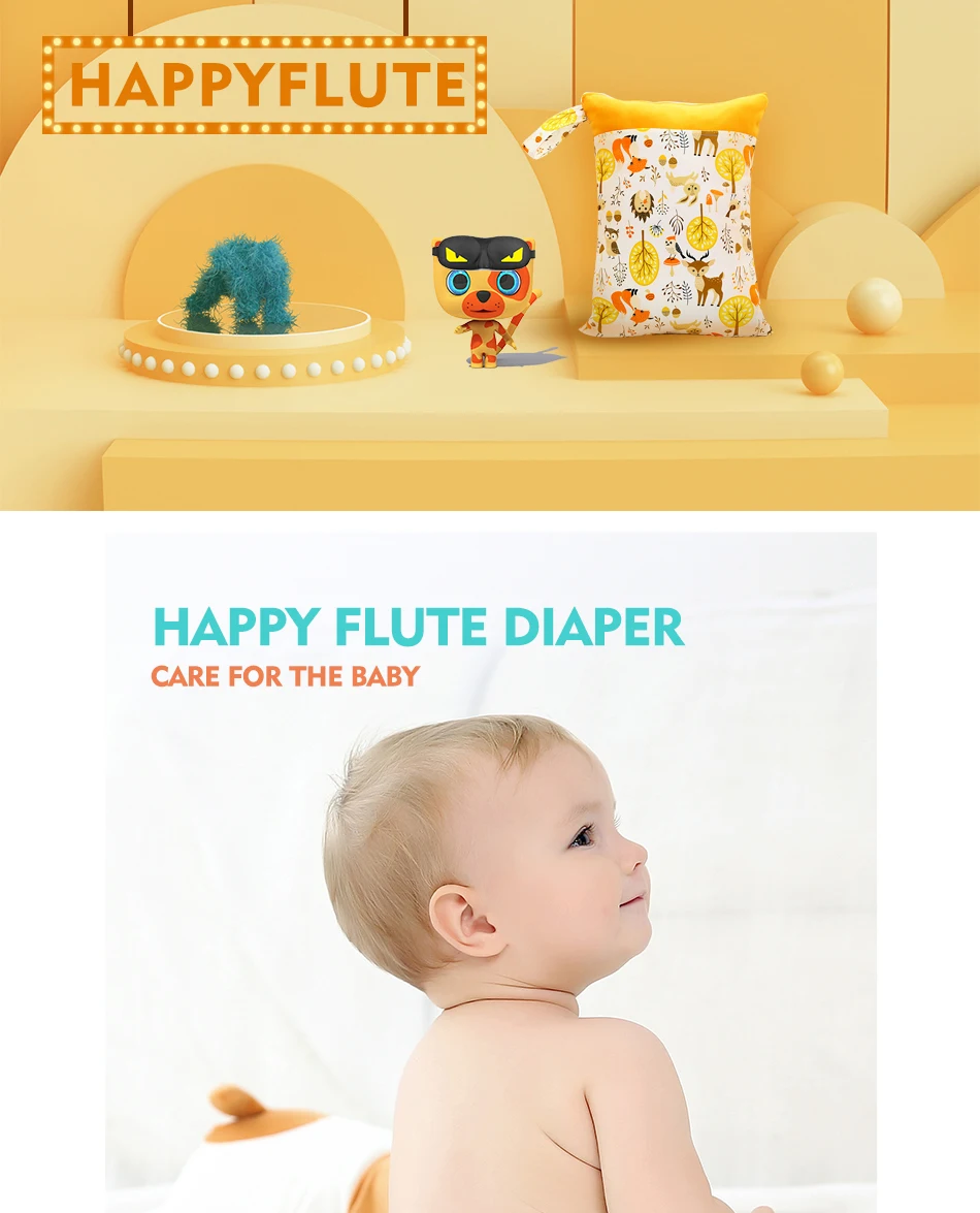 HappyFlute 1PC Portable Baby Diaper Bag Printed Waterproof Wet Dry Nappy Handbag Stroller Carry Pack Travel Wetbag With Pockets