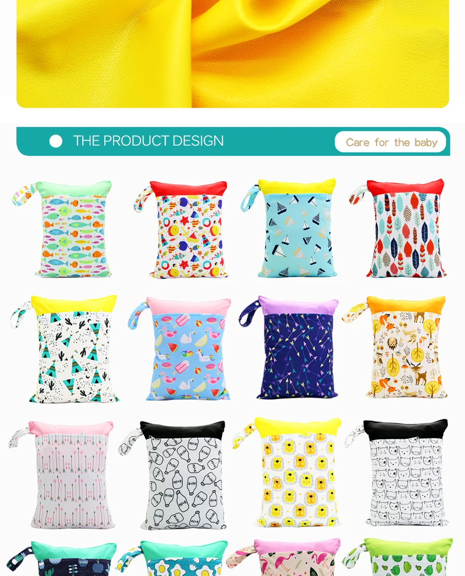 HappyFlute 1PC Portable Baby Diaper Bag Printed Waterproof Wet Dry Nappy Handbag Stroller Carry Pack Travel Wetbag With Pockets