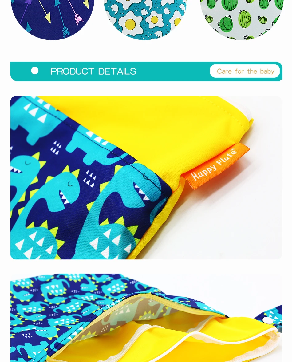 HappyFlute 1PC Portable Baby Diaper Bag Printed Waterproof Wet Dry Nappy Handbag Stroller Carry Pack Travel Wetbag With Pockets