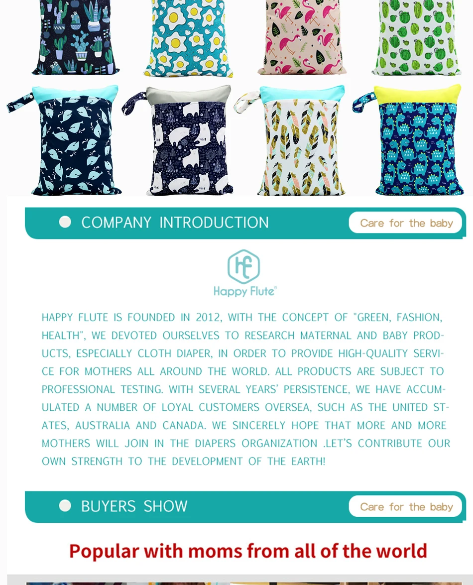 HappyFlute 1PC Portable Baby Diaper Bag Printed Waterproof Wet Dry Nappy Handbag Stroller Carry Pack Travel Wetbag With Pockets