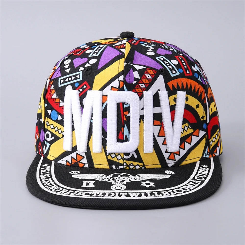 Floral Hip-hop Baseball Cap Boys Girls Embroidered Letters Flat Brim Sunshade Cap Street Hats For Parent-child