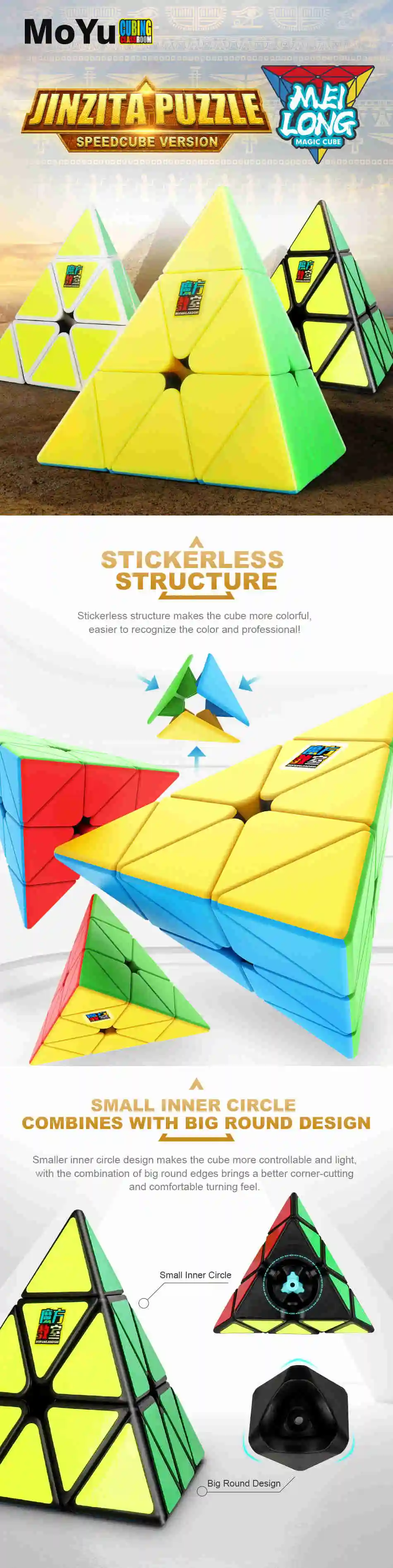 MoYu Meilong 3x3x3 Pyramid Magic Cube MoFangJiaoShi JINZITA 3x3 Cubo Stickers Magico Puzzle Cube Gift Macaron Pyraminx