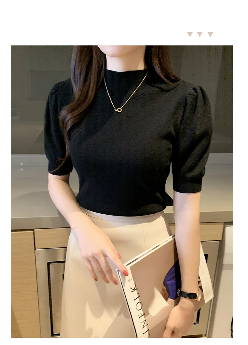 Blusas Mujer De Moda 2023 Verano Short Sleeve White Knitted Sweater Women Pullovers Women Tops Knit Women Sweater Sweaters G03