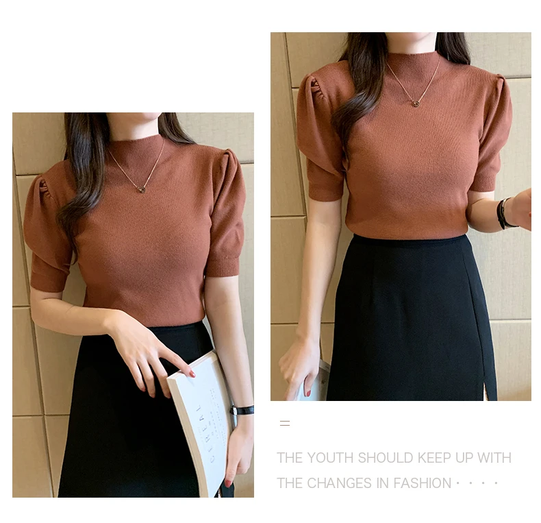 Blusas Mujer De Moda 2023 Verano Short Sleeve White Knitted Sweater Women Pullovers Women Tops Knit Women Sweater Sweaters G03