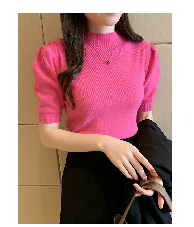Blusas Mujer De Moda 2023 Verano Short Sleeve White Knitted Sweater Women Pullovers Women Tops Knit Women Sweater Sweaters G03