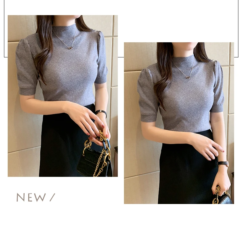 Blusas Mujer De Moda 2023 Verano Short Sleeve White Knitted Sweater Women Pullovers Women Tops Knit Women Sweater Sweaters G03