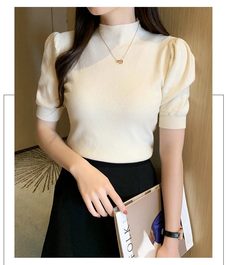 Blusas Mujer De Moda 2023 Verano Short Sleeve White Knitted Sweater Women Pullovers Women Tops Knit Women Sweater Sweaters G03