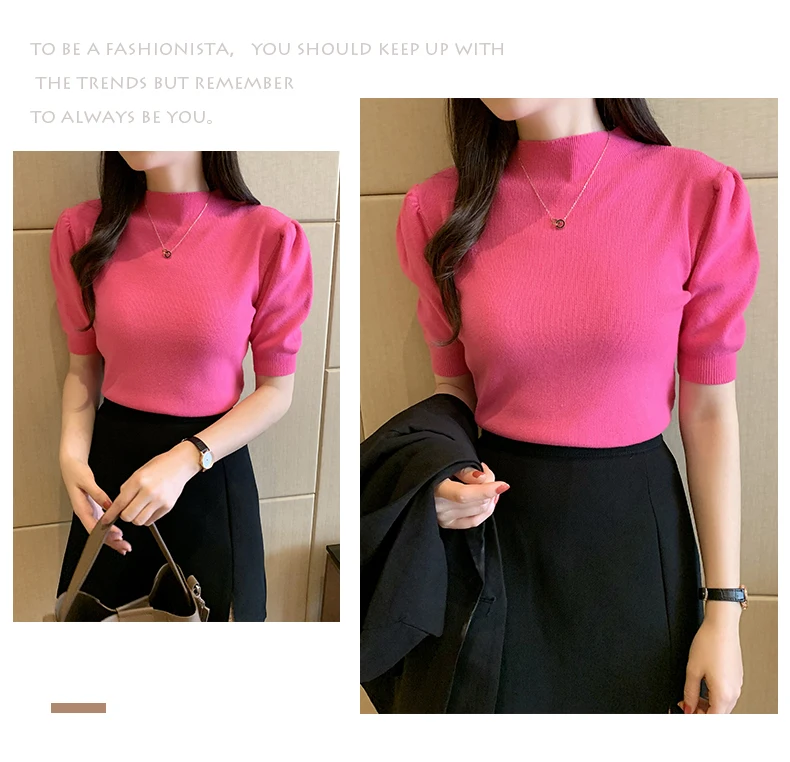 Blusas Mujer De Moda 2023 Verano Short Sleeve White Knitted Sweater Women Pullovers Women Tops Knit Women Sweater Sweaters G03