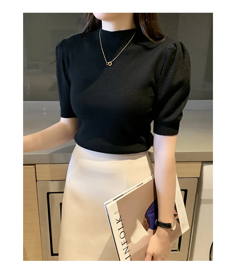 Blusas Mujer De Moda 2023 Verano Short Sleeve White Knitted Sweater Women Pullovers Women Tops Knit Women Sweater Sweaters G03
