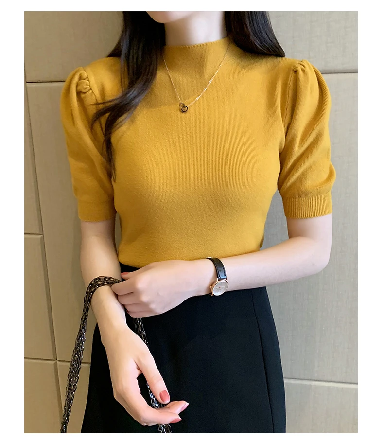Blusas Mujer De Moda 2023 Verano Short Sleeve White Knitted Sweater Women Pullovers Women Tops Knit Women Sweater Sweaters G03