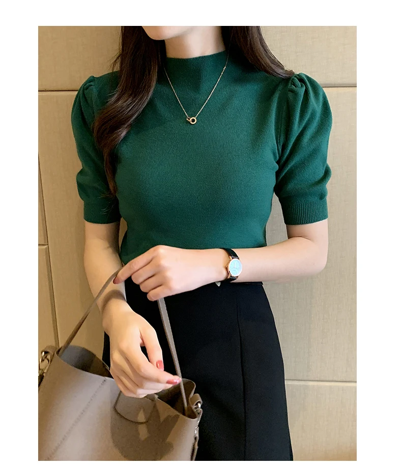 Blusas Mujer De Moda 2023 Verano Short Sleeve White Knitted Sweater Women Pullovers Women Tops Knit Women Sweater Sweaters G03