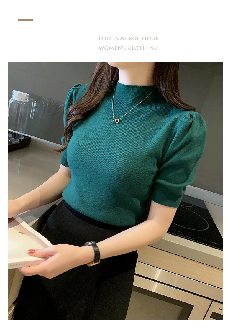Blusas Mujer De Moda 2023 Verano Short Sleeve White Knitted Sweater Women Pullovers Women Tops Knit Women Sweater Sweaters G03