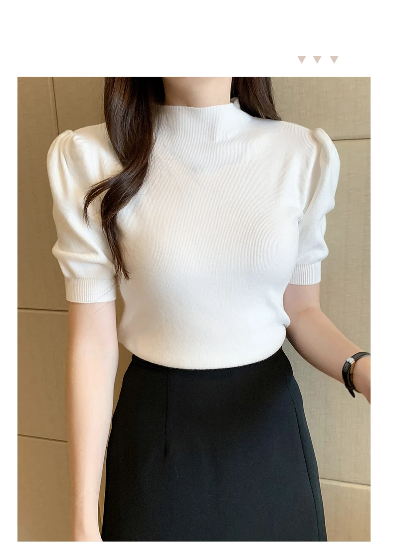 Blusas Mujer De Moda 2023 Verano Short Sleeve White Knitted Sweater Women Pullovers Women Tops Knit Women Sweater Sweaters G03