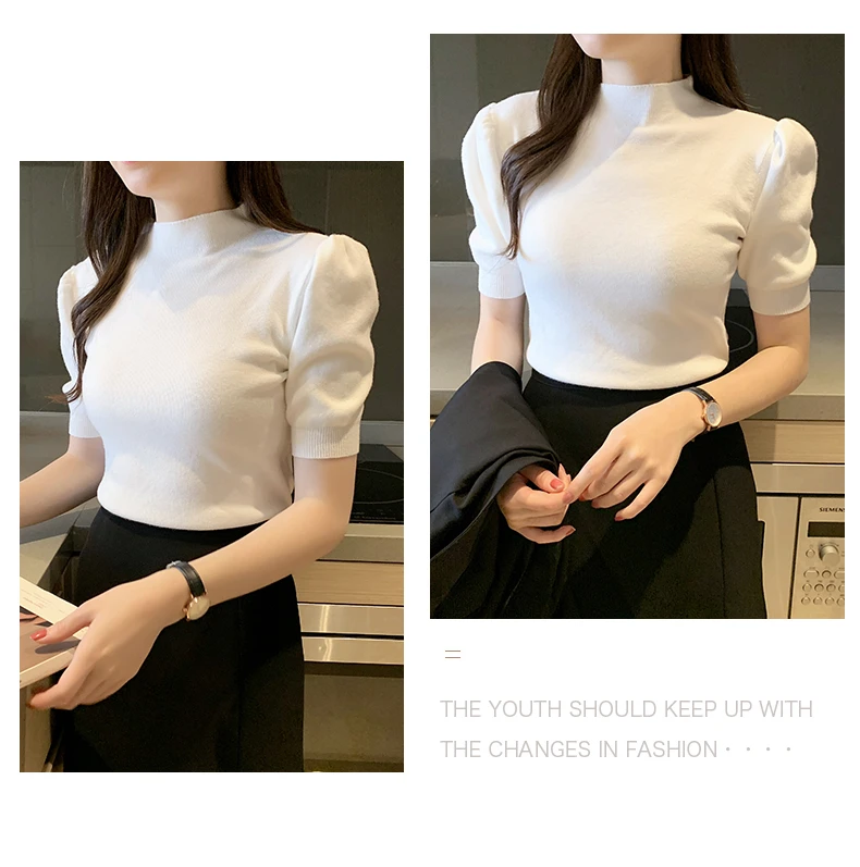Blusas Mujer De Moda 2023 Verano Short Sleeve White Knitted Sweater Women Pullovers Women Tops Knit Women Sweater Sweaters G03