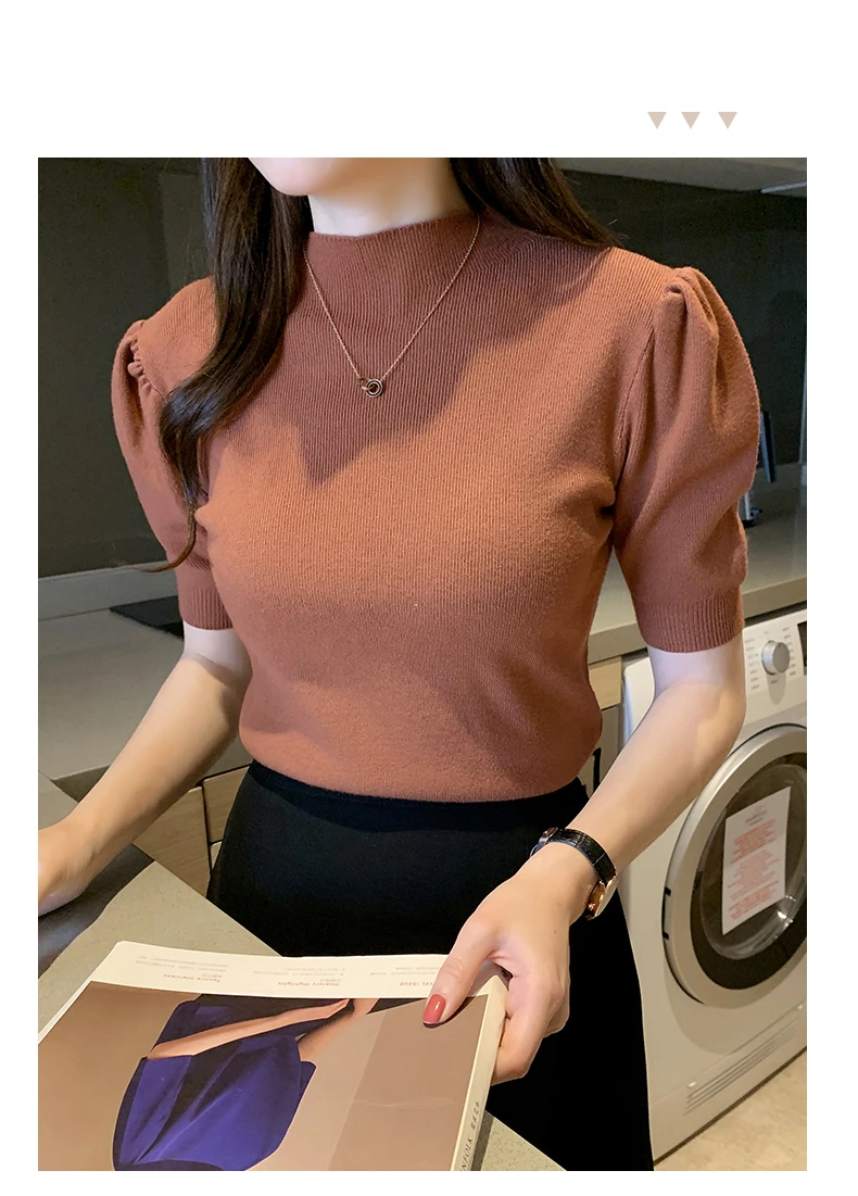 Blusas Mujer De Moda 2023 Verano Short Sleeve White Knitted Sweater Women Pullovers Women Tops Knit Women Sweater Sweaters G03