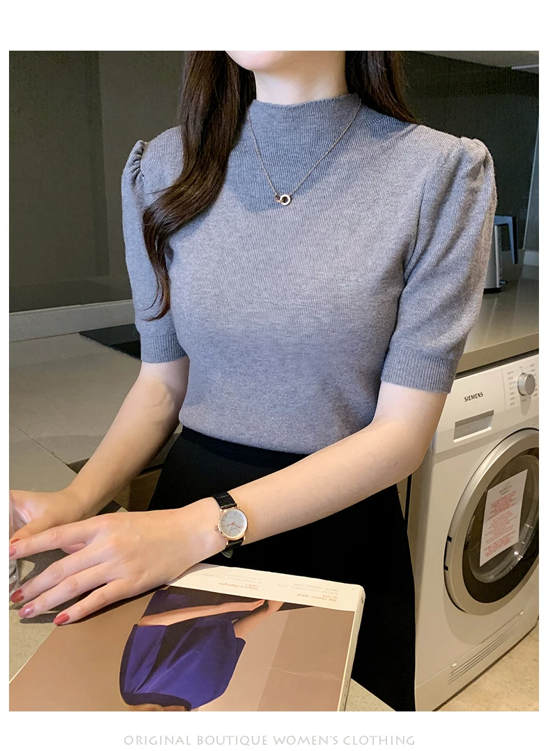 Blusas Mujer De Moda 2023 Verano Short Sleeve White Knitted Sweater Women Pullovers Women Tops Knit Women Sweater Sweaters G03