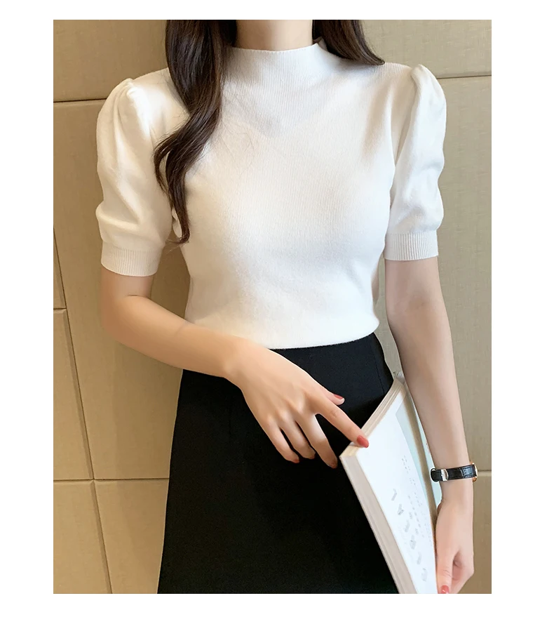 Blusas Mujer De Moda 2023 Verano Short Sleeve White Knitted Sweater Women Pullovers Women Tops Knit Women Sweater Sweaters G03