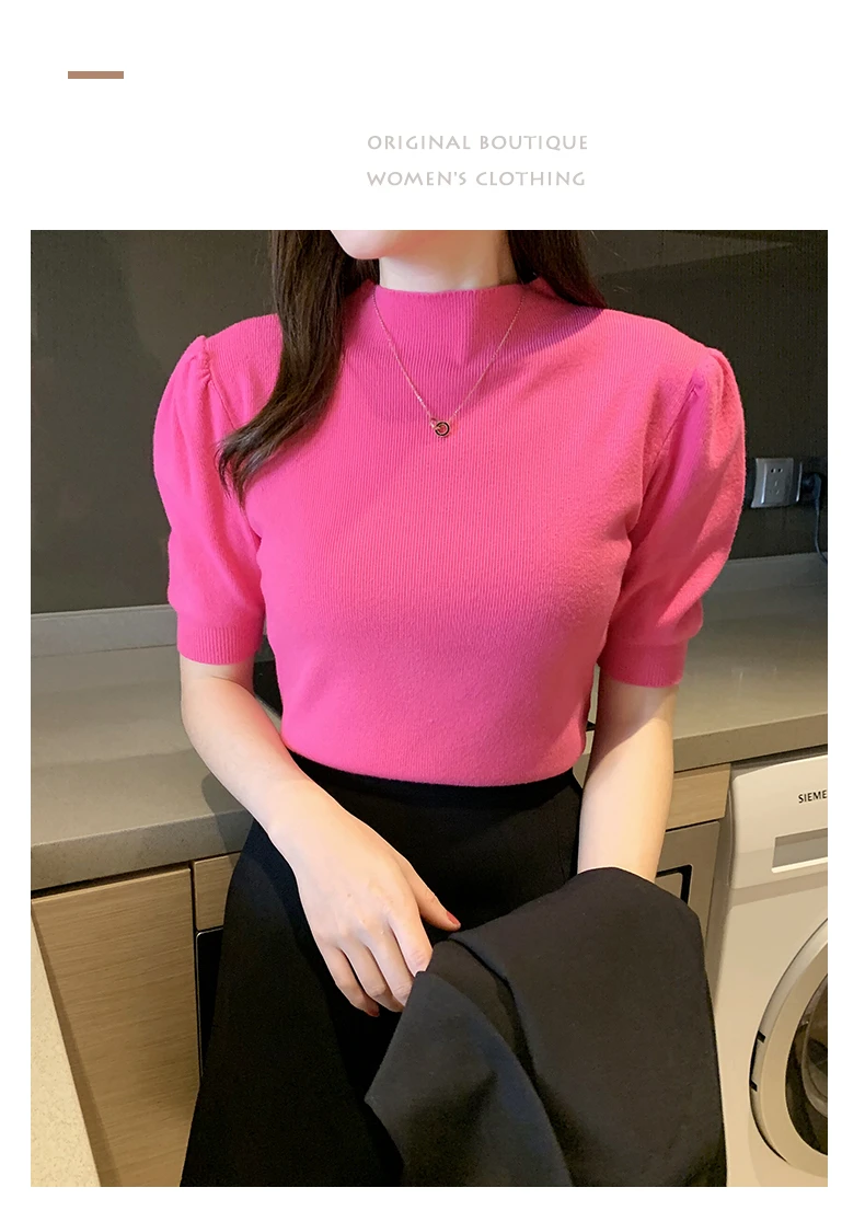 Blusas Mujer De Moda 2023 Verano Short Sleeve White Knitted Sweater Women Pullovers Women Tops Knit Women Sweater Sweaters G03