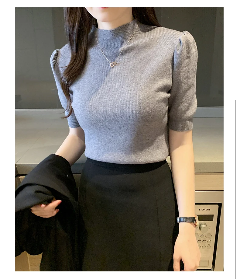 Blusas Mujer De Moda 2023 Verano Short Sleeve White Knitted Sweater Women Pullovers Women Tops Knit Women Sweater Sweaters G03
