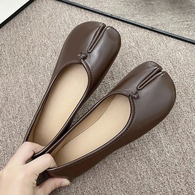 Japanese Style Tabi Ninja Shoes Women Cozy Leather Flats Split Hoof Toe Loafers Femme Mary Jeans Mocasines Ladies Ballerina Shoe