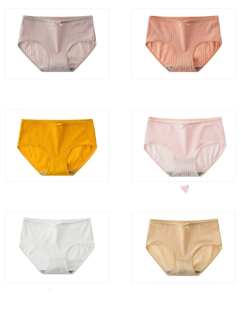 7Pcs/Set Women Cotton Ribbed Panties Mid-Rise Briefs with Bow Detail Comfort Breathable Underwear Sexy Lingerie Intimates M-XL