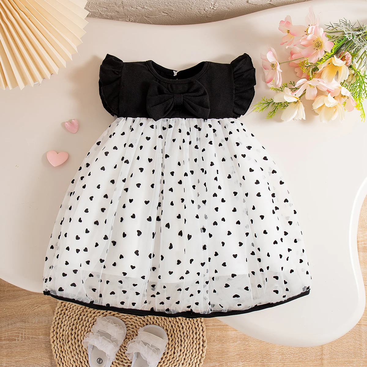 (0-3 Years Old) Summer Baby Girl Bow Flying Sleeves Princess Dress Girl Korean Edition Little Love Birthday Dress