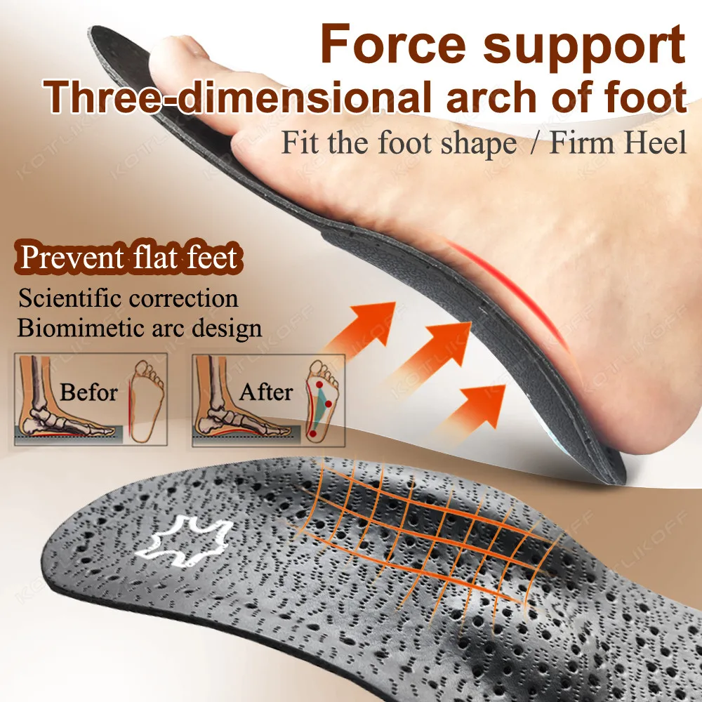 KOTLIKOFF Insole For Shoes Leather Orthotic Insoles Flat Feet High Arch Support Orthopedic Shoes Sole O/X Leg Corrected Insert
