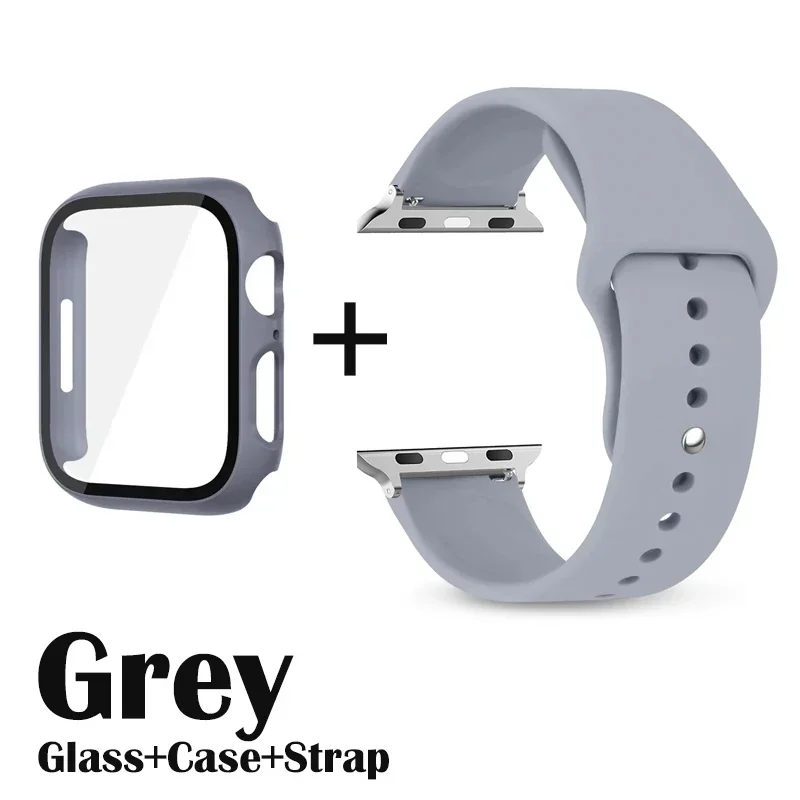 Glass+Case+Strap for Apple Watch Band 42mm 44mm 41mm 40mm 38mm 45mm 49mm Screen Protectors for Apple IWatch Series 8 7 6 SE 5 4