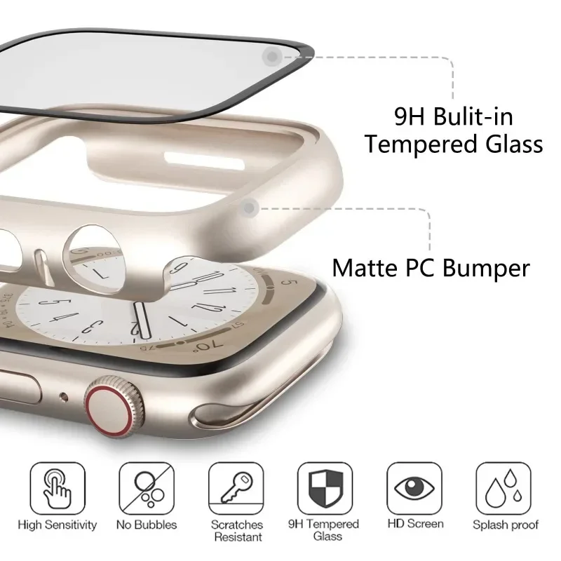 Glass+Case+Strap for Apple Watch Band 42mm 44mm 41mm 40mm 38mm 45mm 49mm Screen Protectors for Apple IWatch Series 8 7 6 SE 5 4