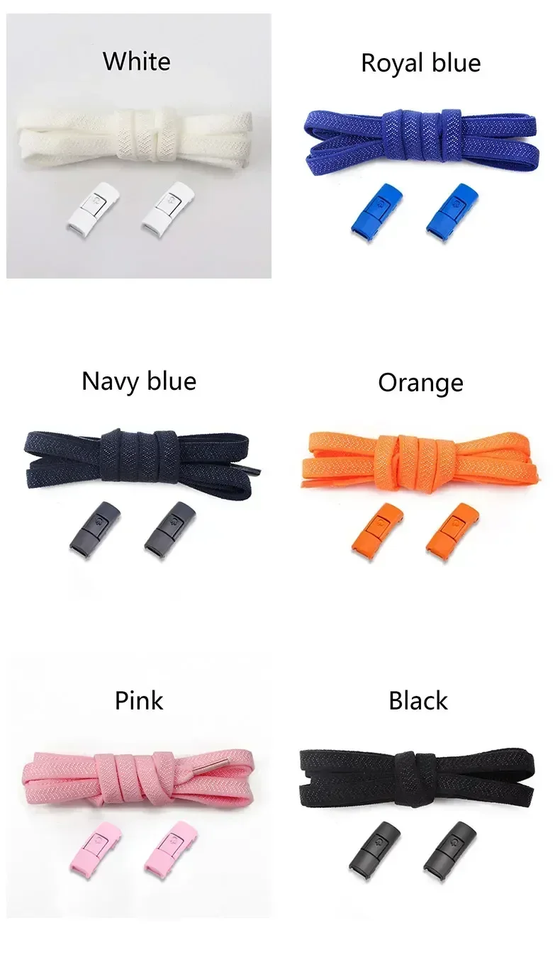 1Pair Colorful No-Tie Elastic Flat Shoelaces with Press Metal Lock for Sneakers - Durable Shoestrings Accessory