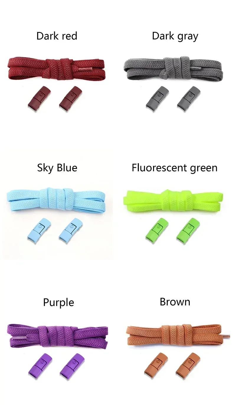 1Pair Colorful No-Tie Elastic Flat Shoelaces with Press Metal Lock for Sneakers - Durable Shoestrings Accessory