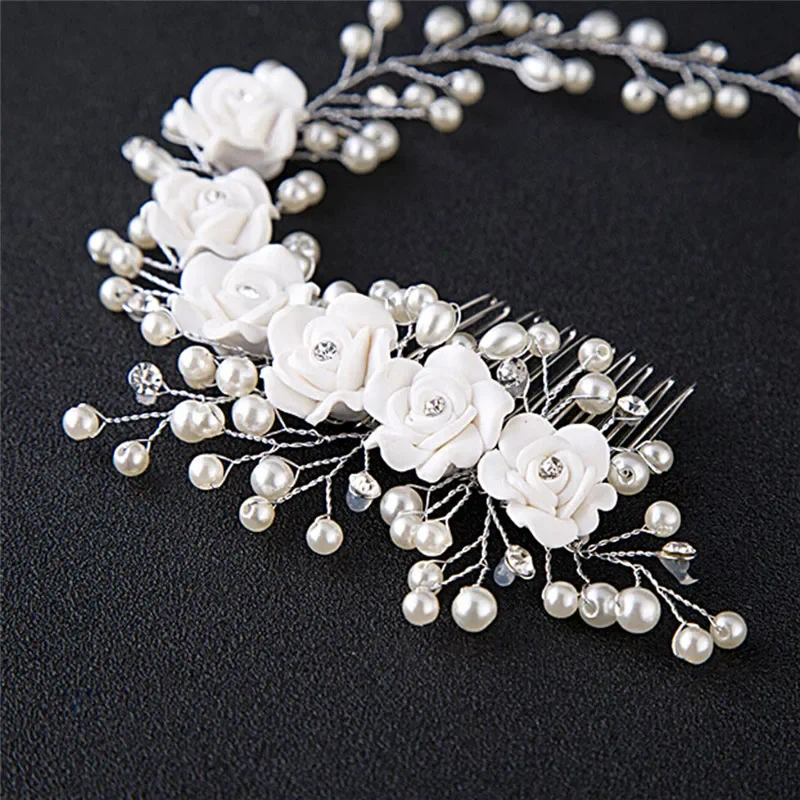 HandMade Silver Color Pearl Wedding Hair Combs Hair Accessories for Bridal Flower Headpiece Women Bride Hair ornaments Jewelry