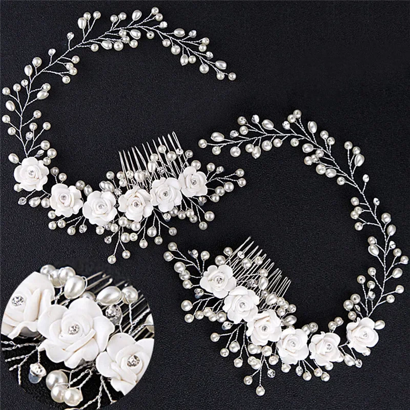 HandMade Silver Color Pearl Wedding Hair Combs Hair Accessories for Bridal Flower Headpiece Women Bride Hair ornaments Jewelry