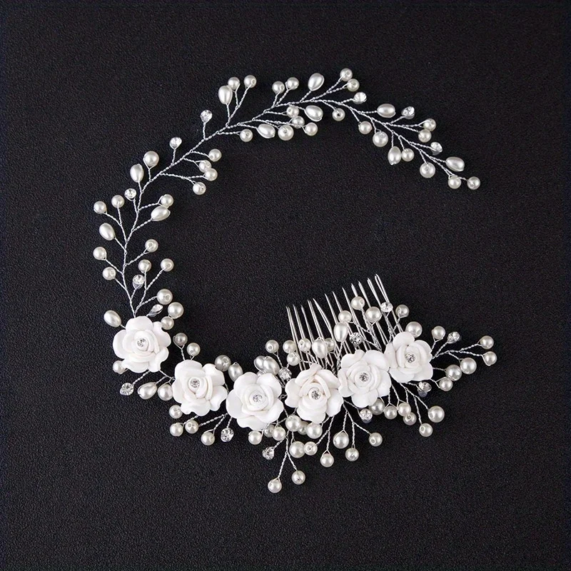 HandMade Silver Color Pearl Wedding Hair Combs Hair Accessories for Bridal Flower Headpiece Women Bride Hair ornaments Jewelry