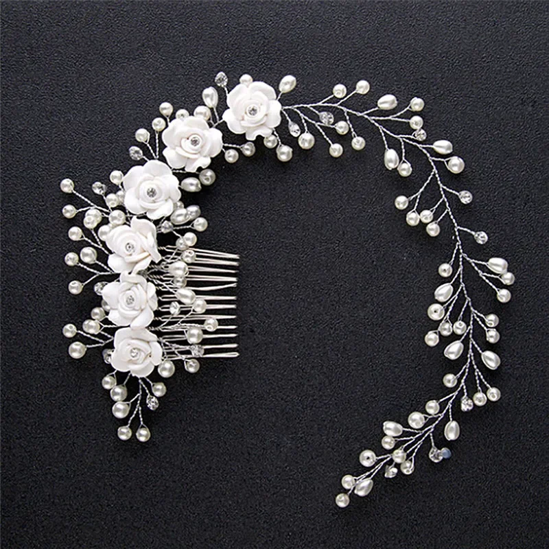 HandMade Silver Color Pearl Wedding Hair Combs Hair Accessories for Bridal Flower Headpiece Women Bride Hair ornaments Jewelry