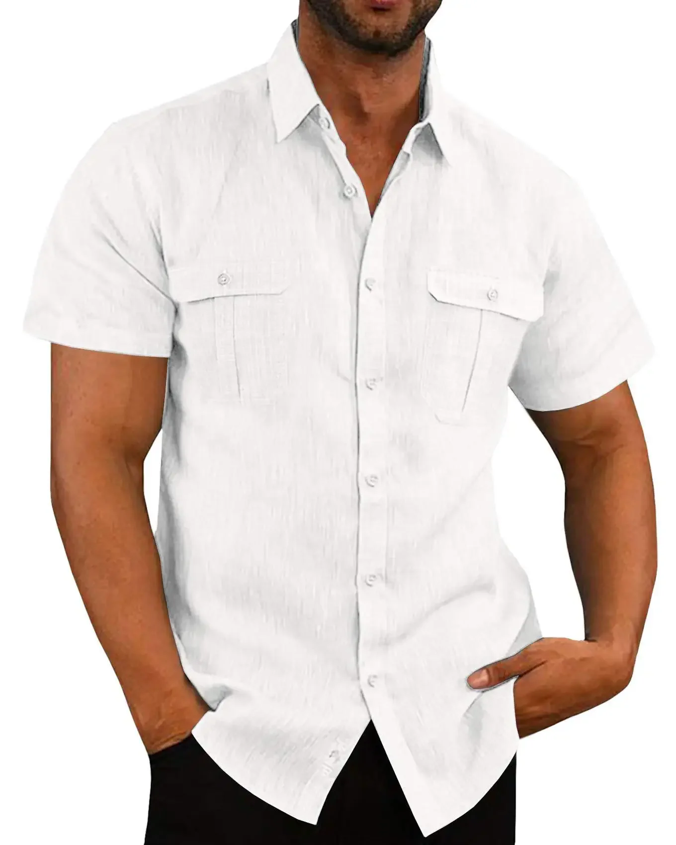 Men's Linen Hot Sale Men Short-Sleeved Shirts Summer Solid Color Comfort Collar Casual Beach Style Plus SizeMale Shirts M-4XL