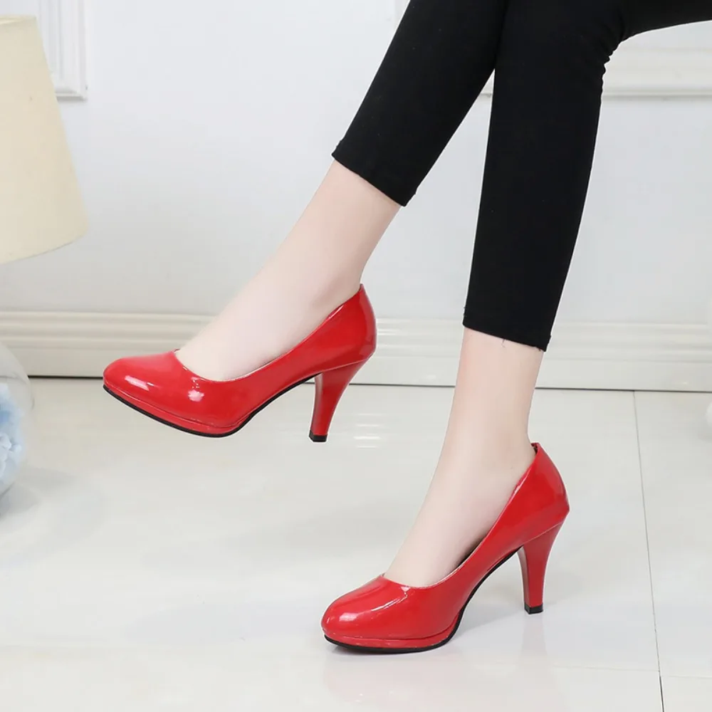 High Heels Shoes Women White Wedding Shoes Thick High Heels Fashion Party Pumps Footwear Black Red Big Size 34-42