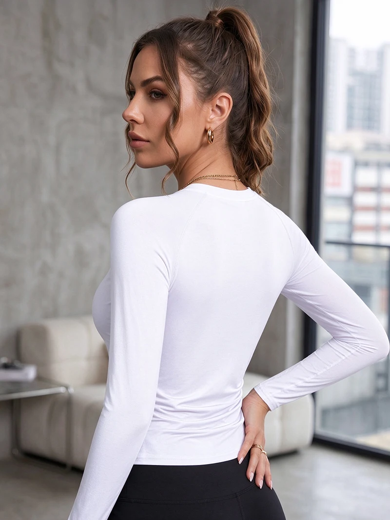 Women's Compression Shirt Athletic Yoga Running Long Sleeve T-Shirt Spring Fall Gym Workout Stretchy Baselayers Rash Guard Tops