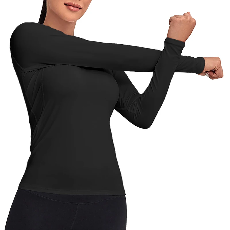 Women's Compression Shirt Athletic Yoga Running Long Sleeve T-Shirt Spring Fall Gym Workout Stretchy Baselayers Rash Guard Tops