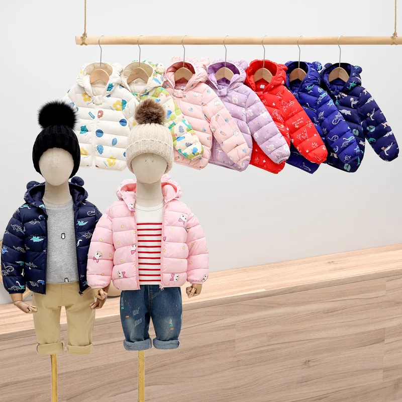 Children's Cotton Coat Baby Cartoons Down Jacket Boys Hooded Colthing Girls Warm Winter Clothes Toddler Kids Outerwear 0-5Y