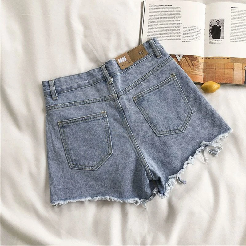 Korean Denim Holes Shorts For Women Fashion High WaistWide Leg Short Jeans Female Designer Casual Street Short 2024 New