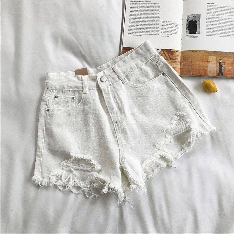Korean Denim Holes Shorts For Women Fashion High WaistWide Leg Short Jeans Female Designer Casual Street Short 2024 New