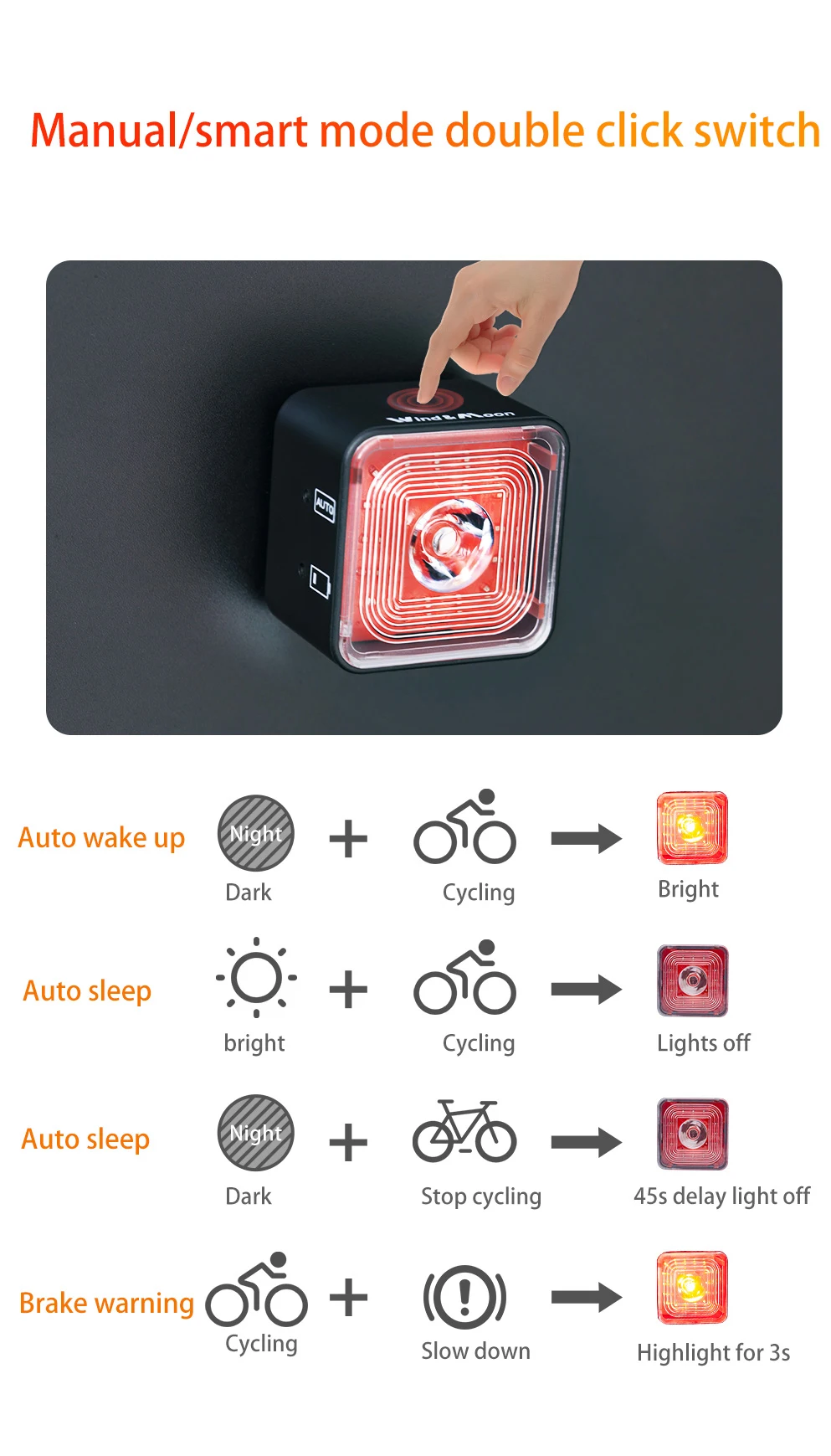 120LM Bicycle Smart Brake Sensing Light Rear/Front Sets IP66 Waterproof MTB Road Bike Taillight USB Night Cycling Safety Lamp