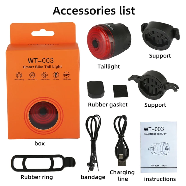 120LM Bicycle Smart Brake Sensing Light Rear/Front Sets IP66 Waterproof MTB Road Bike Taillight USB Night Cycling Safety Lamp